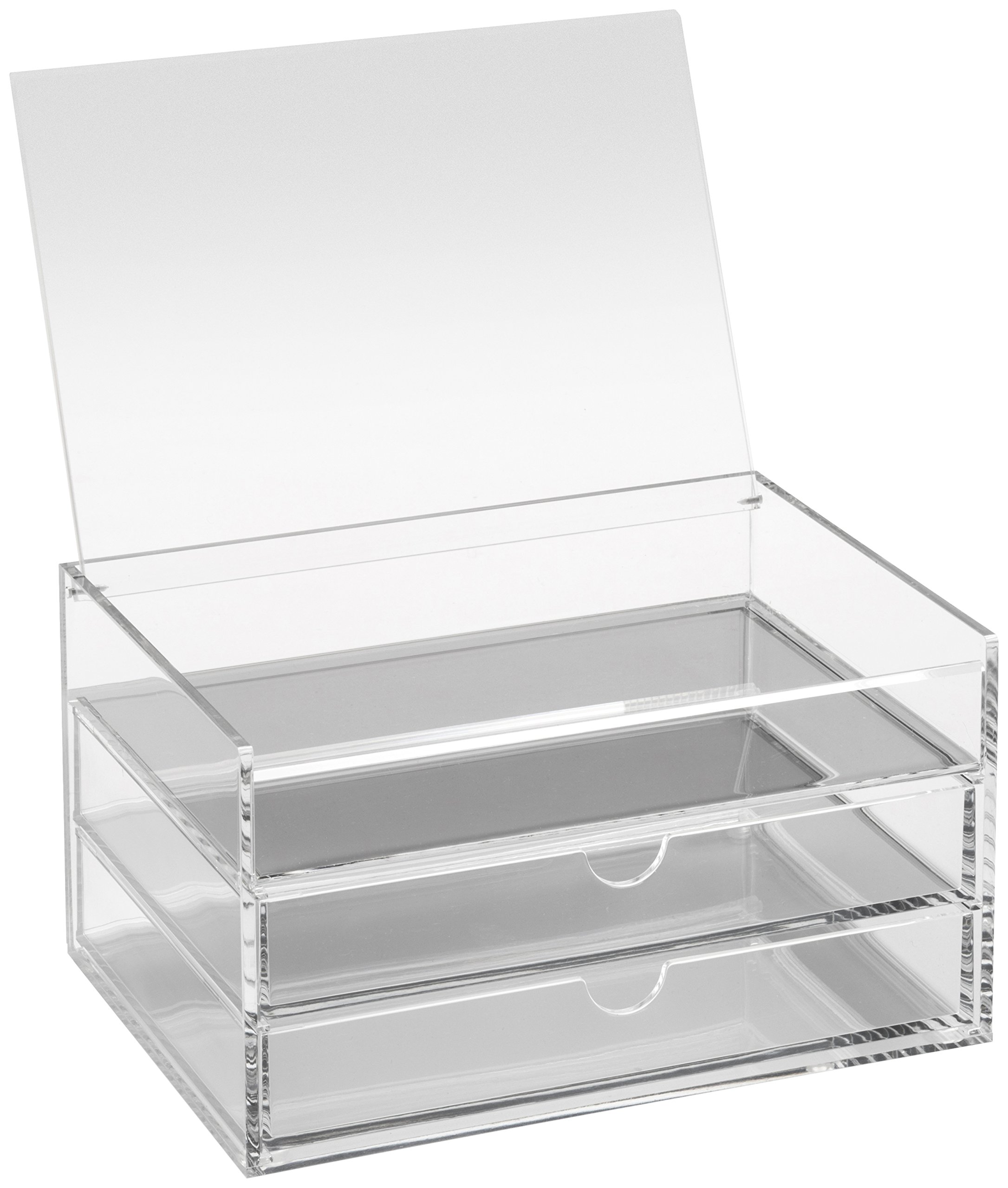 OSCO Clear Acrylic 3 Drawer Chest with Flip-Up Lid, Compact Desktop Storage Box for Makeup, Jewellery & Office Supplies, Durable High-Grade Material, Non-Slip Resin Feet, Home & Office Organisation