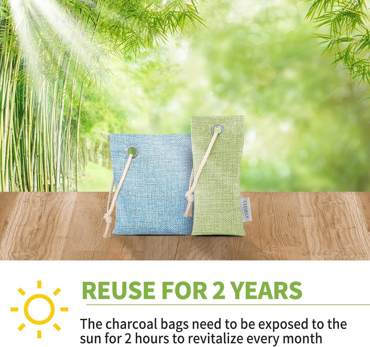 CLEVAST 16 Pack Activated Bamboo Charcoal Air Purifying Bags(8x100g, 8x50g), Natural Fresh Odor Absorber, Deodorizer and Moisture Eliminator, Air Purifier Bags for Home, Closet, Car Air freshener