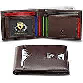 GSOIAX Mens Slim Wallet for Men Minimalist Genuine Leather Carbon Fiber Rfid Blocking Bifold Credit Card Holder With Gift Box (Leather Coffee)