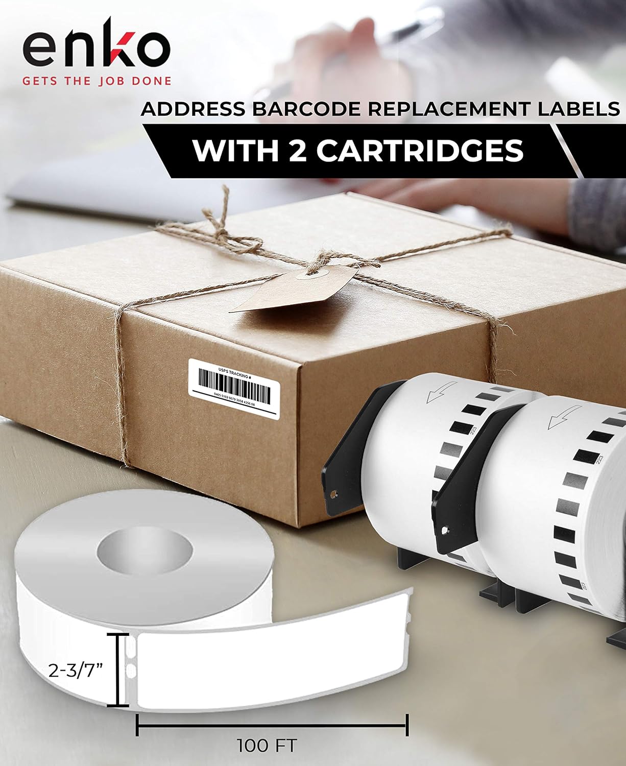 enKo - Compatible DK-2223 Continuous Paper Labels (2 Inch x 100 Feet) Compatible for Brother QL Label Printers - 6 Rolls + 2 Refillable Cartridges : Office Products