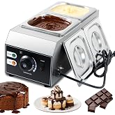 Commercial 2-Tank Chocolate Cheese Melter, 1000W Tempering Melter | 80-185℉ adjustable temperature control, easy switch operation, water bath heating for commercial chocolate &amp; cheese melting