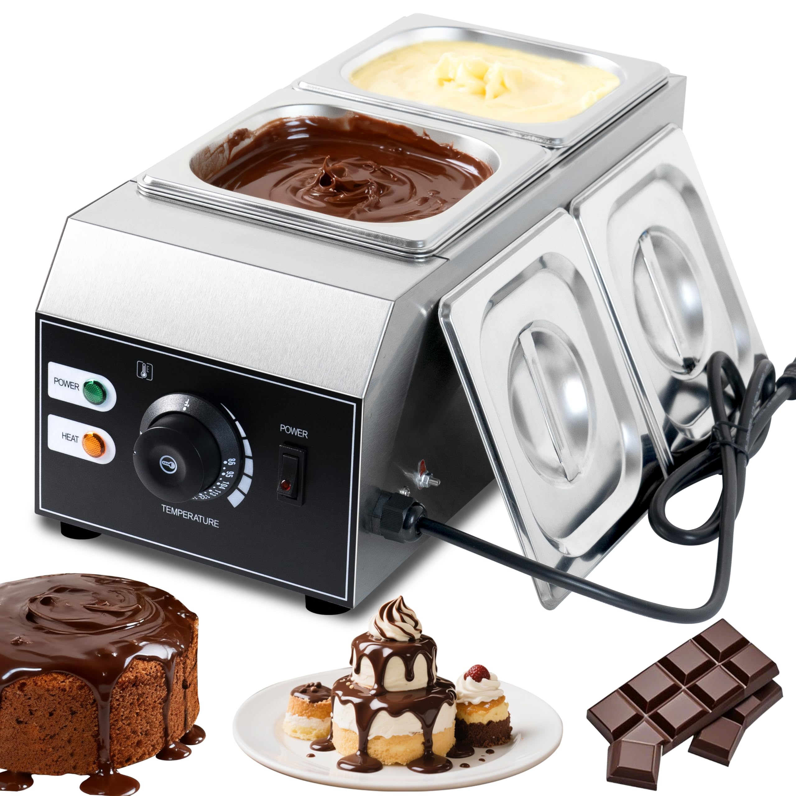 Photo 1 of 110V chocolate tempering machine,Cheese melting machine,9 Lbs 2 Tanks Chocolate Melting Pot with Temp Control,Stainless Steel,1000W Electric Commercial chocolate/Sauce Warmer pot.