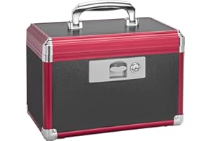 GODLONSEN Medicine Lock Box for Safe Medication - 10 x 6 x 6.7 Inches - Lockable Storage Box for Drugs, First Aid Kit Empty, Lock Boxes with Key for Home/Outdoor (Black & Red/Small)