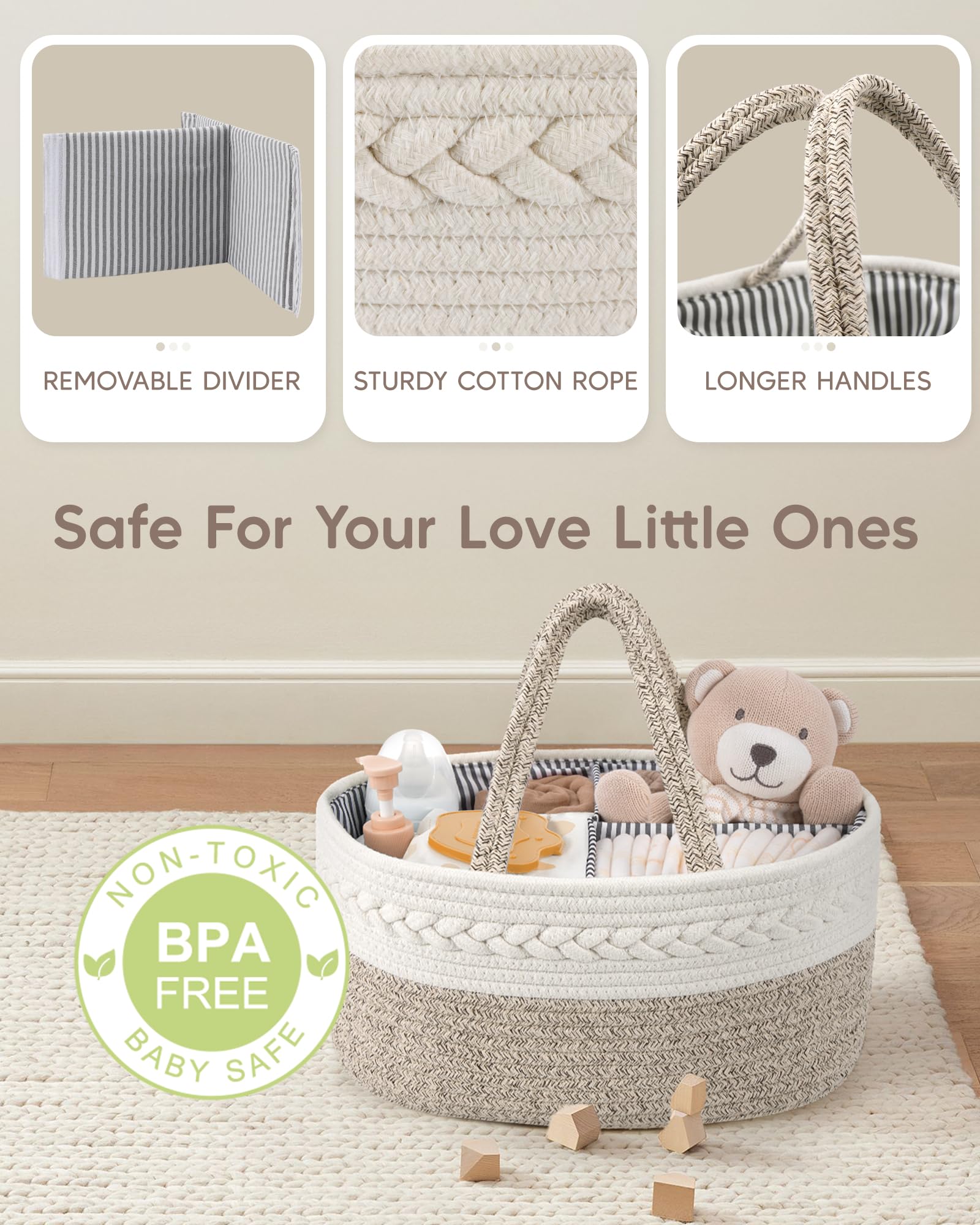 Maliton Diaper Caddy Organizer for Baby, Cotton Rope Baby Gift Basket, Portable Diaper Organizer for changing table, Diaper Nursery Storage Organizer, Baby Shower Gifts for Newborn,baby essentials
