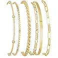 DEARMAY Gold Bracelets for Women Waterproof, 14K Gold Plated Jewelry Sets Trendy Thin Dainty Stackable Cuban Link Paperclip C
