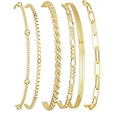 DEARMAY Gold Bracelets for Women Waterproof, 14K Gold Plated Jewelry Sets Trendy Thin Dainty Stackable Cuban Link Paperclip Chain Bracelet Pack Fashion Accessories Gifts for Womens