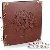 ADVcer Photo Album DIY Scrapbook (10x10 inch 50 Pages Double Sided), Vintage Leather Cover Three-Ring Binder Family Picture Booth with 9 Color 408pcs Self Adhesive Photos Corners for Memory Keep, Tree