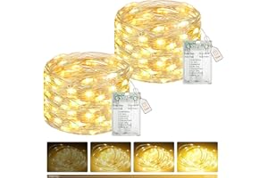 btfarm Fairy Lights Battery Powered with Timer Dimmable, 8 Modes Twinkle Lights Indoor USB Operated, 2 Pack Waterproof String