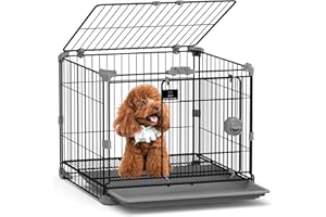 FLARUZIY Dog Crate for Small Dogs Under 25lbs,24 inch Black Thick Metal Dog Kennel Indoor Wire Cage with Double Door and Removable Tray for Pets,Puppy