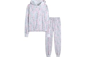 DKNY Girls' Jogger Set - 2 Piece Soft Fleece Athletic Pullover Hooded Sweatshirt and Jogger Sweatpants for Girls (Sizes:7-12)