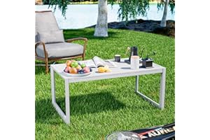 DAMNISS Outdoor Coffee Table Aluminum Table for Patio Garden Lawn Backyard, White