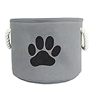 Bone Dry DII Medium Round Pet Toy and Accessory Storage Bin, 14.5"(Dia) x12(H), Collapsible Organizer Storage Basket for Home Décor, Pet Toy, Blankets, Leashes and Food-Gray with Black Paw