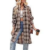 Zontroldy Women's Mid Long Casual Button Down Long Flannel Shirts Plaid Shacket Jacket with Pockets