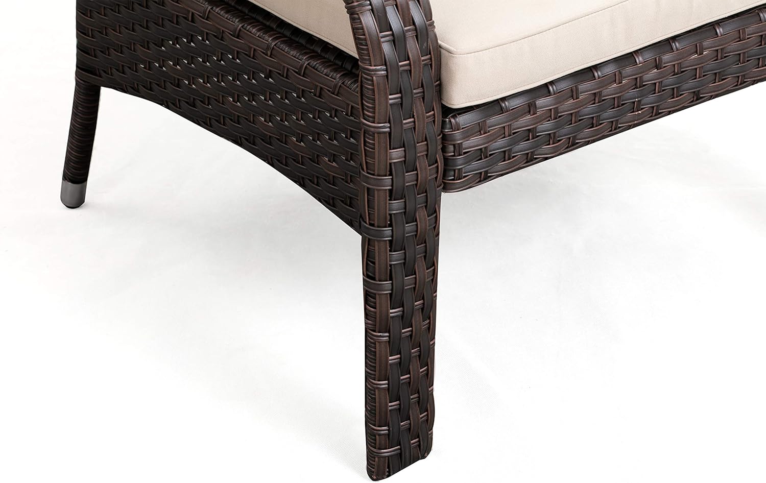 Patio Sense Miles Wicker Conversation Set, Dark Brown, 3 Piece Outdoor Bistro Set with 2 Chairs and Coffee End Table with Glass Top: Garden & Outdoor