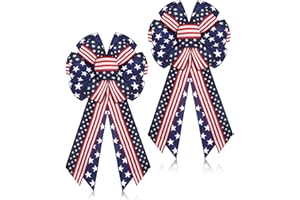 Riceshoot 2 Pcs 4th of July Patriotic Bows Red White Blue Star Burlap Bow Tree Topper for Indoor Outdoor USA Independence Day Memorial Day Party Decoration(Style 3)