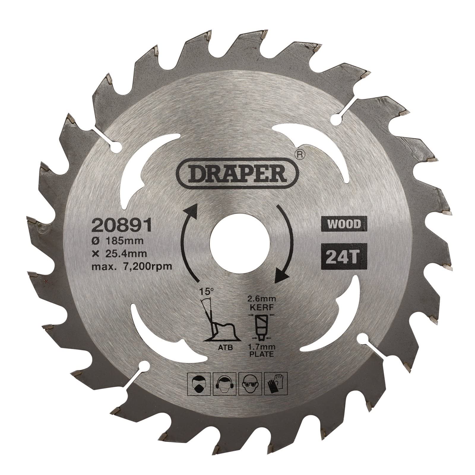 Draper 20891 TCT Circular Saw Blade for Wood, 185 x 25.4mm, 24T