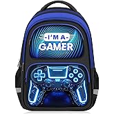 Fitvc School Backpack for Boys - Gamer Boys Backpack for Kids Children Teens Elementary Middle School - 17″ Video Game Bookbag Travel Back Pack for Age 6-18
