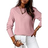 Sidefeel Womens Pullover Sweaters Crewneck Long Sleeve Hollow Out Crochet Tops