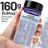 LEOBRO Silver Chunky Glitter 160G Resin Cosmetic Flakes Sequins view 2
