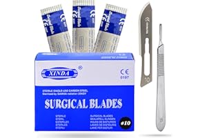 VISION TEK MED Pack of 100 Blades #10, Scalpel Blades for Knife Scalpel, High Carbon Steel Dermablade Blades. Individually Wrapped, Sterile + Free 1 Handle #3