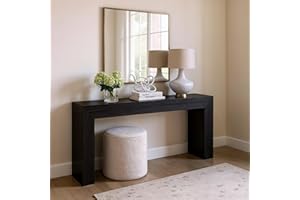 Plank+Beam Grand Console Table, 66 Inch Modern Solid Wood Sofa Table, Narrow Entryway Table for Hallway, Behind The Couch, Living Room, Foyer, Black Wirebrush