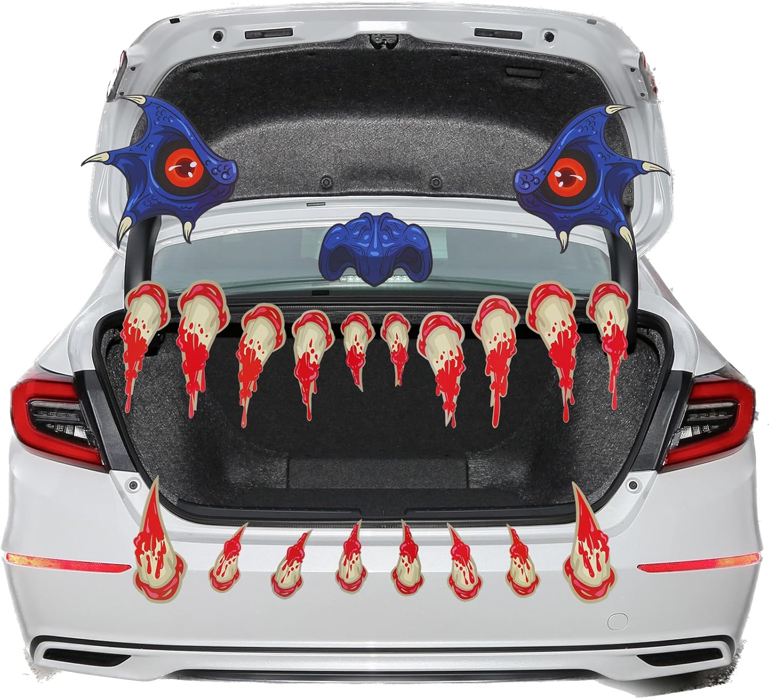 Garage Door Decorations - Trunk or Treat Car Decorations Kit, Halloween Monster Face Decorations for Car & SUV, Outside Garage Archway Door Haunted House Car Stickers Home Party Supplies with Large Mad Face Eyes, Fangs, Nose