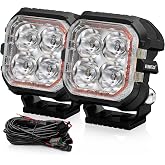 BEAMTECH 3" LED Pods, White Spot Beam Off Road Ditch Lights with Amber DRL | 2PCS 60W 6000LM Pod Light for Truck UTV ATV Motorcycle &ndash; Fog/Reverse/Backup Lights