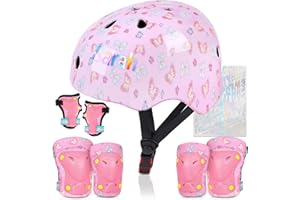 UNICORN CATCHER Kids Helmet, Toddler Bike Helmet with DIY Stickers Unicorn Knee Pads and Elbow Pads Set Adjustable Protective Gear Set for Girls Age 3-5-8 Years fit Roller Skates, Bicycle, Skateboarding, Scooter