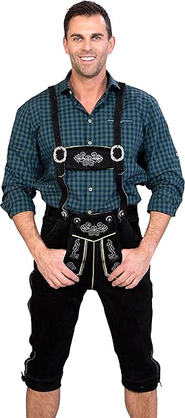 Almwerk Herren Trachten Lederhose Kniebund Modell Sepp in schwarz, braun und hellbraun