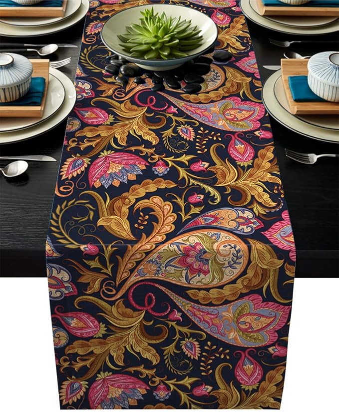 T&H XHome Paisley Table Runner, Traditional Indian Pattern