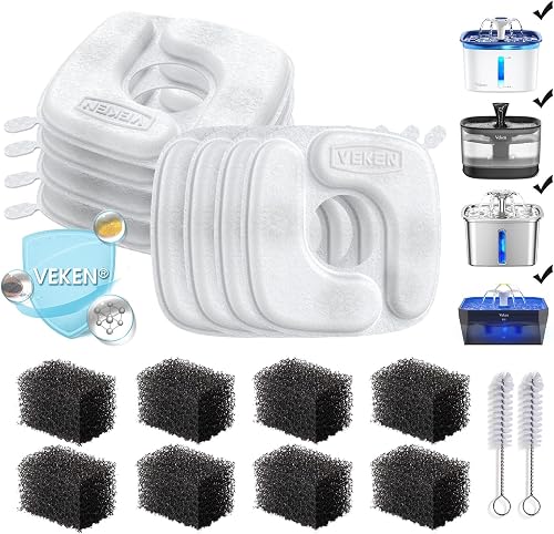 Veken filtros de fuente de agua para gatos, 8 filtros y 8 esponjas de — Comida para gatos