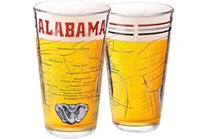 Greenline Goods – University of Alabama Crimson Tide College Pint Beer Glasses (Set of 2), 16 oz – Full-Color Logo + Campus Map