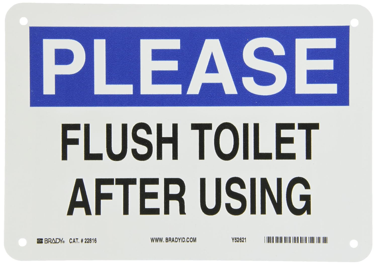 Brady 22816 Plastic Maintenance Sign, 7" X 10", Legend "Flush Toilet