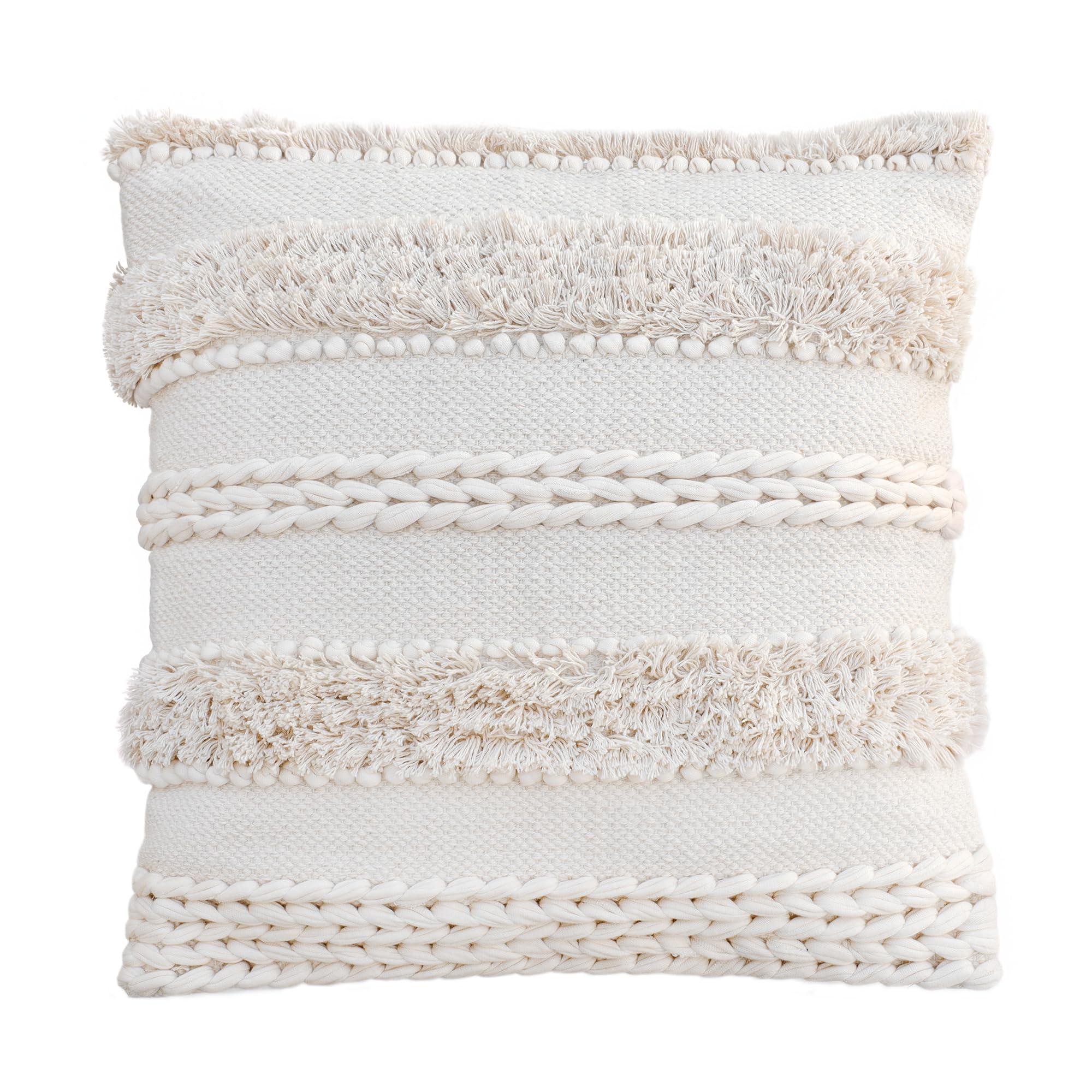 Photo 1 of CabanaMar Cream Beige Boho Decor Throw Pillow Cover 20x20 - Textured Woven Handmade Decorative Pillow Case for Living Room Decor, Couch, Bedroom, Office (Pack of 1)