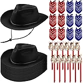 Xtinmee 36 Pcs Cowboy Party Costume Set, Cowboy Hats Paisley Bandanas Inflatable Stick Horses Kids Party Supplies