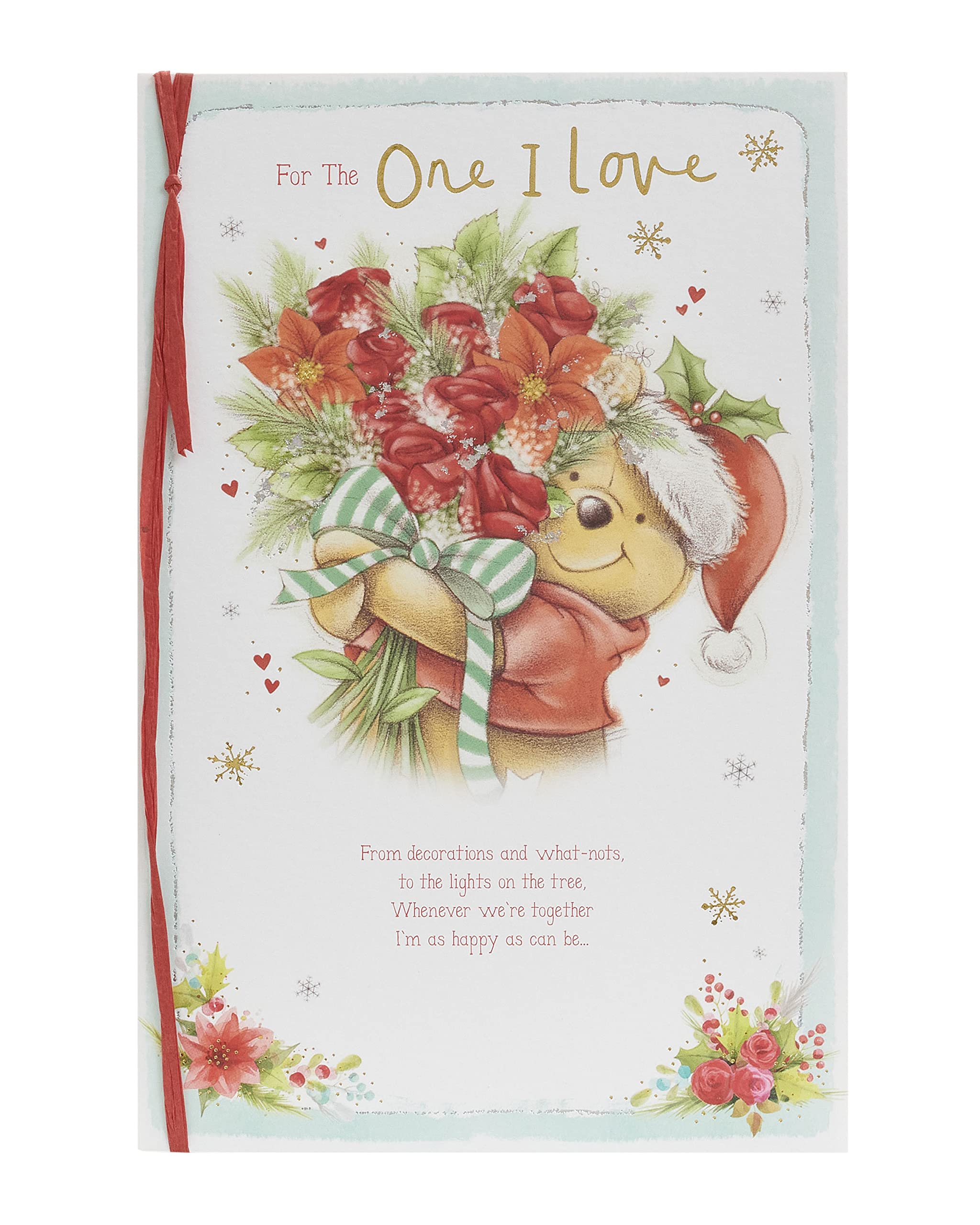 Winnie The Pooh For The One I Love Floral Christmas Card Xmas Greeting Cards