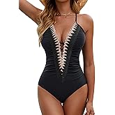 BMJL Women's Sexy One Piece Swimsuit Ruched Tummy Control Bathing Suit Plunge Color Block Swimwear 2026