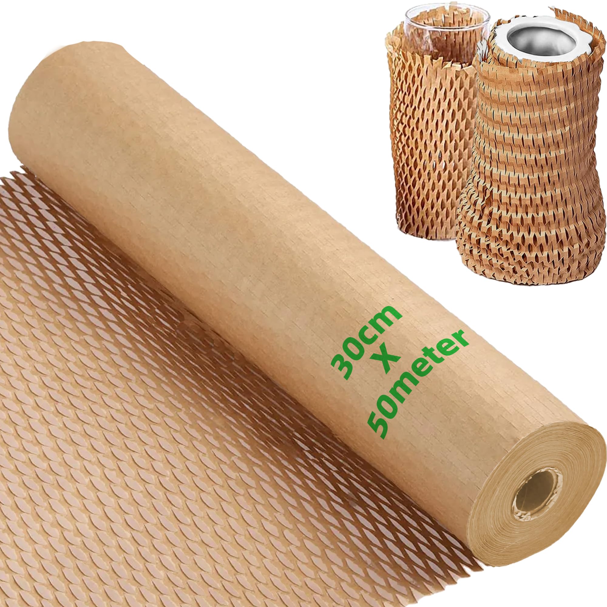 Olicky Honeycomb Paper Packaging Roll - 50M x 30cm Packing Paper Cushioning Wrap for Shipping, Moving, and Breakables - Bubble Wrap Alternative