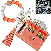 Hicdaw Wristlet Bracelet Keychain Wallet for Women 9 Slots Credit Card Holder Tassel Purse Silicone Key Ring with Gift Box