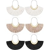 3 Pairs Fan Tassel Earrings for Women Fringe Earrings Semi Circle Fan Silky Threader Dangles Hoops