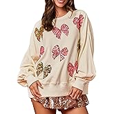 UAURORAO Women Cute Sequin Sweatshirt Holiday Sparkly Love Heart Sweater Shirts Glitter Long Sleeve Tops Valentines Day