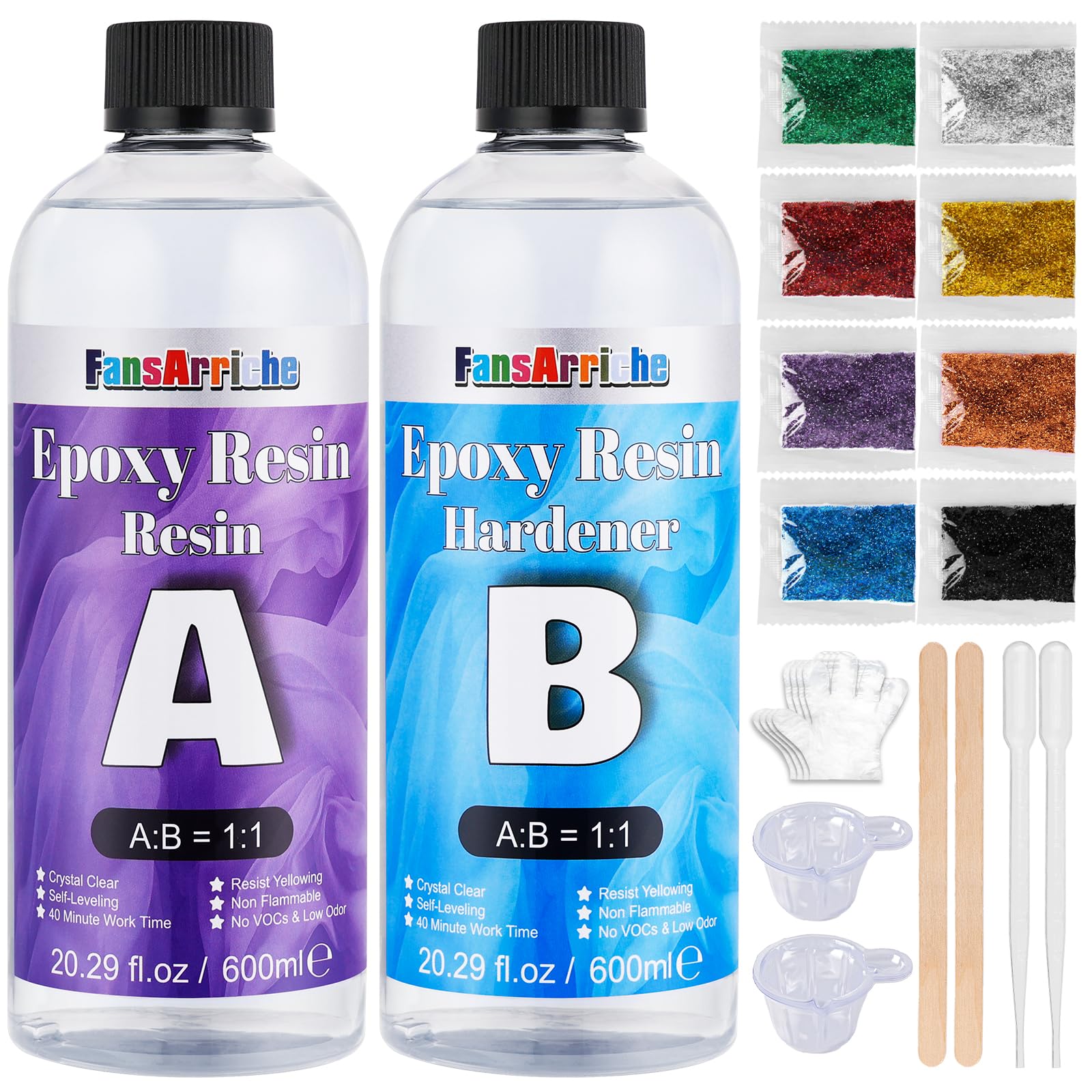 FansArriche Epoxy Resin Transparent, 1200 ml Resin 1:1 Ratio, Resin Coating Crystal Clear for Wood Artistic Creations