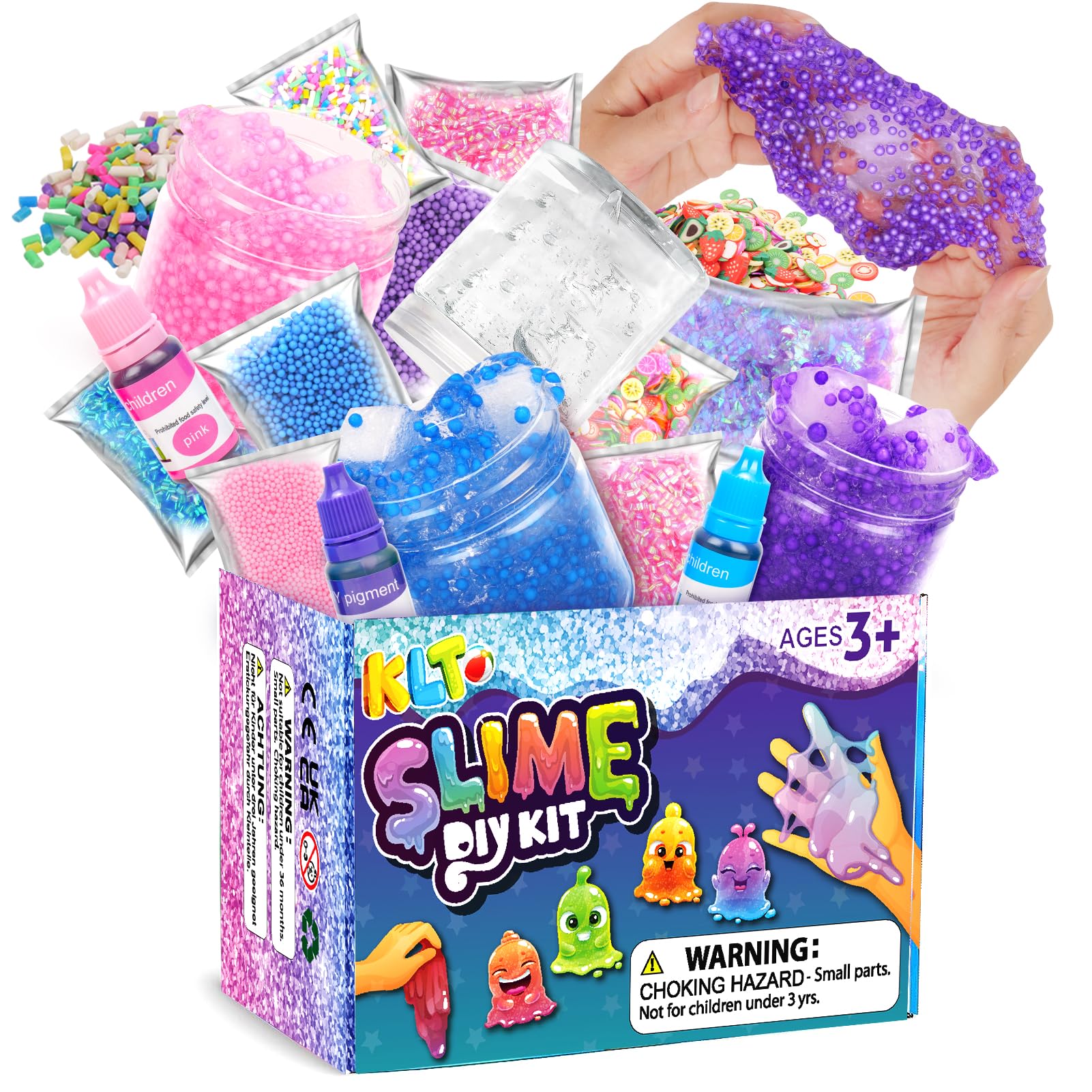 KLT Clear Slime Kit Toys for Girls: 20 FL OZ Slime Making Kits,6 Pack Premade Crystal Slime with Add-ins: Jelly Cubes,Foam Beads,Luminous Beads,Fruit Slices,Glimmer Tubes,Birthday Gifts for Kids