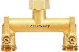 ZAAKWANG Heavy Duty Brass 2-Way Garden Hose Splitter, 3/4" GHT Threads, Metal Shutoff Valve, Long Handle