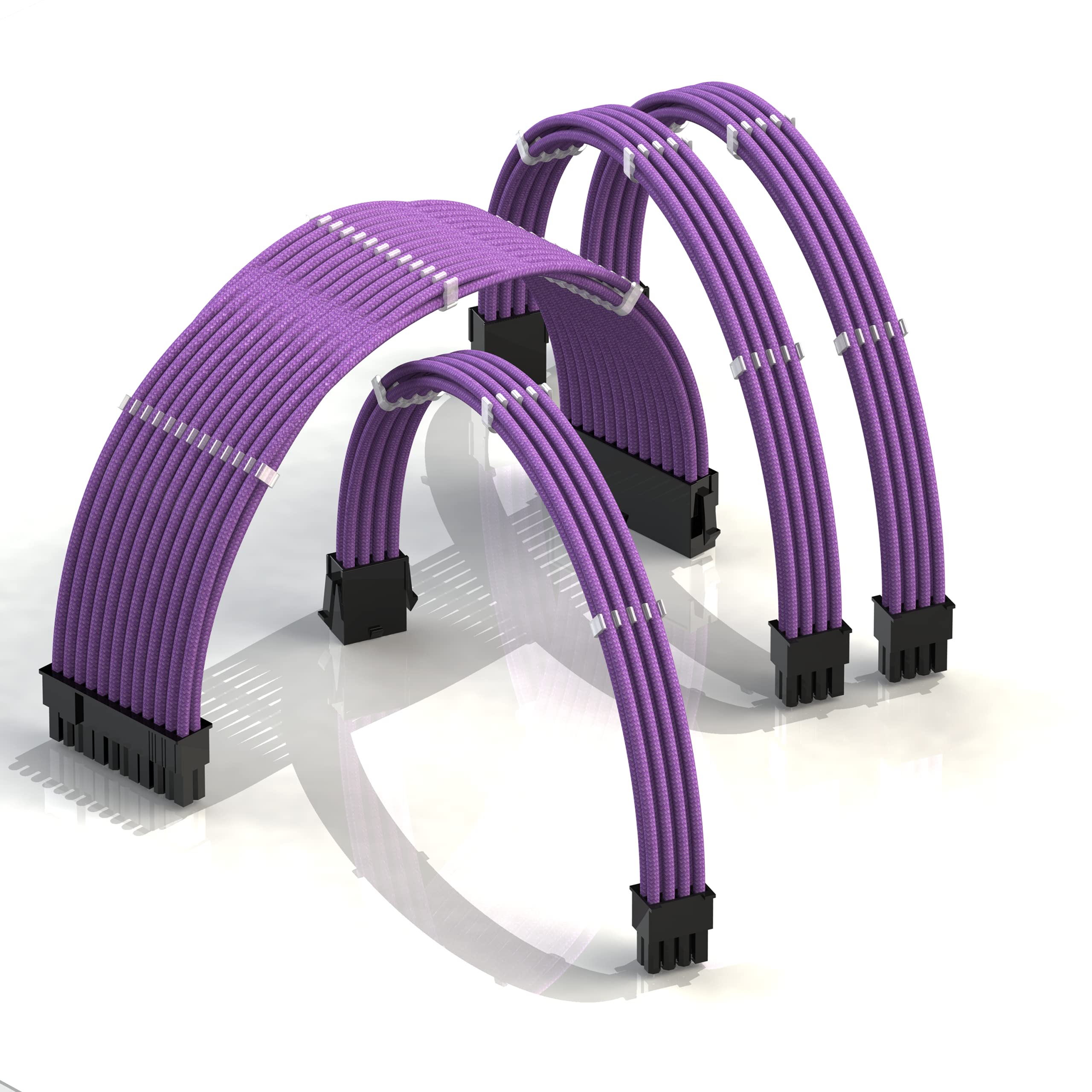 LINKUP - AVA 50cm PSU Cable Extension Sleeved Custom Mod GPU PC Braided w/Comb Kit | 1 x 24 P (20+4) | 1 x 8 P (4+4) CPU | 2 x 8 P (6+2) GPU set | 500mm - Purple