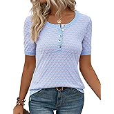 Kistore Womens Short Sleeve Sweater Spring Summer Tops Dressy Casual Lightweight Crewneck Pullover Henley Blouses