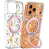 Loheckle for iPhone 17 Pro Case with Stand- Compatible with MagSafe Women Girls Cute Clear Girly Aesthetic Unique Design Soft TPU Magnetic Ring Phone Cover for Apple 17 Pro, Flower Bear
