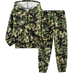 DISAUR Boys' Clothing Sets, Half Zip Hoodie Jogger Pants, Ages 5-14 | Six camo, dinosaur and soccer prints; half-zip hoodie a