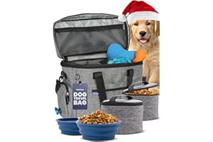 RUBYLOO The Original Doggy Bag™- Dog Travel Bag for Supplies - Ultimate Gift for Dog Moms & Dads, Doggy Lovers & Pet Owners for Christmas- Includes 2 BPA-Free Travel Bowls and 2 Food Containers: Grey