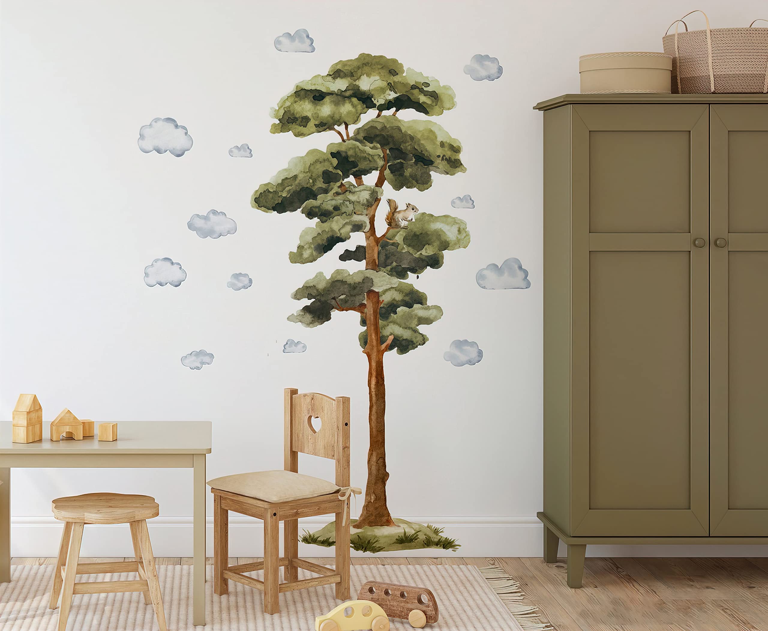 BelleImpression - Forest Tree & Clouds Wall Decor (100cm Wide x 150cm Height) Peel & Stick Perfect for Nursery, Baby Room, Play Room, Kids Room or Bedroom Decor. Suitable for Baby, Kids, or Children.